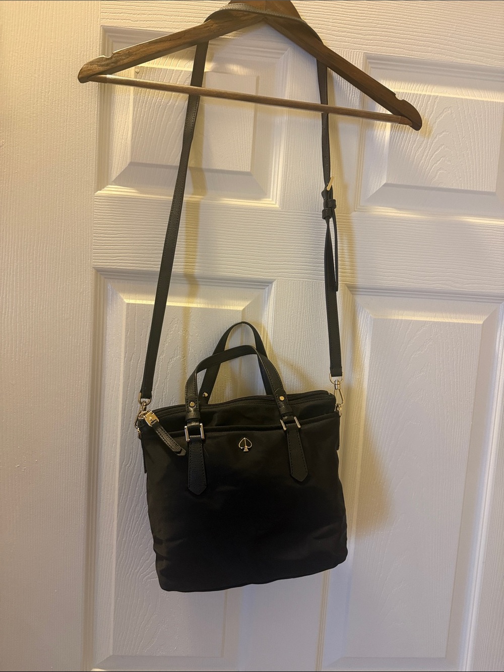 kate spade Black Nylon Convertible Crossbody Tote with Gold Hardware EUC